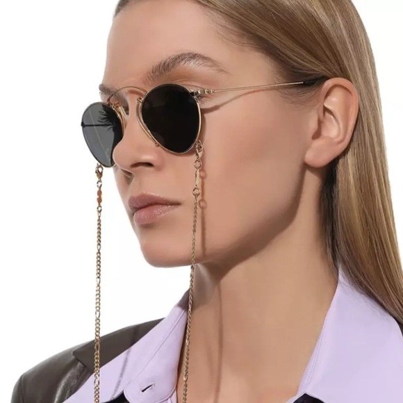 GUCCI Pince-Nez Sunglasses GG1034S 002 48-22 Gold Frames Grey Lenses +Gold Chain main image 6